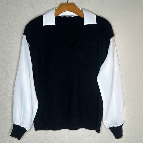 NWOT Sioni Sweater Vest Blouse Black White Size Small Classic Preppy Corporate - Picture 4 of 11
